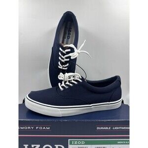 Izod Men's Rangley Canvas Memory Foam Blue Lace Up Sneaker Shoes Size 9.5 New